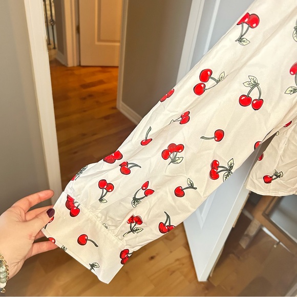 SHEIN White Cherry Print Blouse - Picture 3 of 4